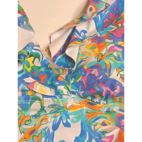 LAUREN Ralph Lauren Swimsuit Sz 8 Ruffle V-neck One Piece Multi Print - Picture 5 of 15
